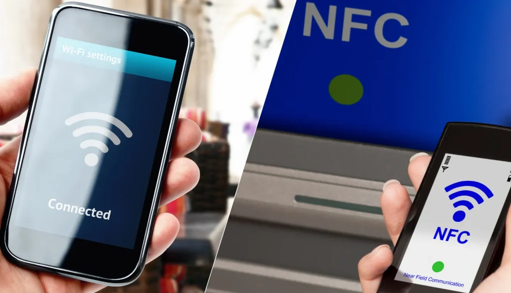 Side-by-side comparison of WiFi and NFC technology for wireless communication