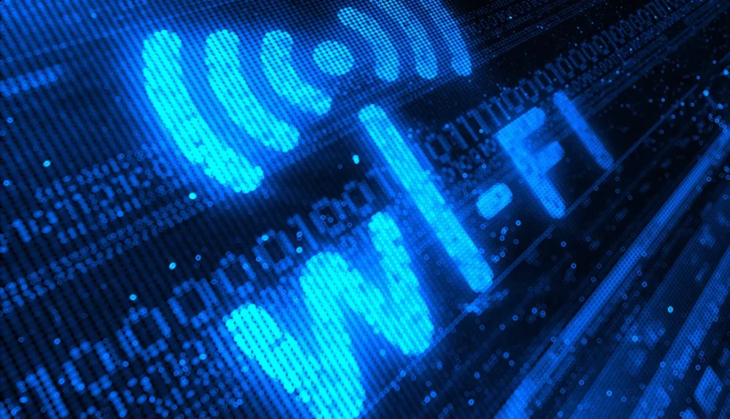 WiFi技術とワイヤレス・インターネット接続の概念を説明するイラスト