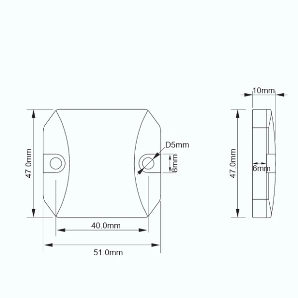 Product dimensions and mounting references for UHF on-metal tag
