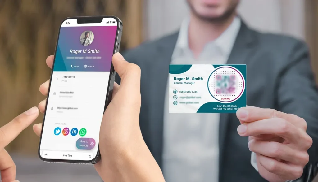 Digital business cards utilize QR codes to quickly share contact information