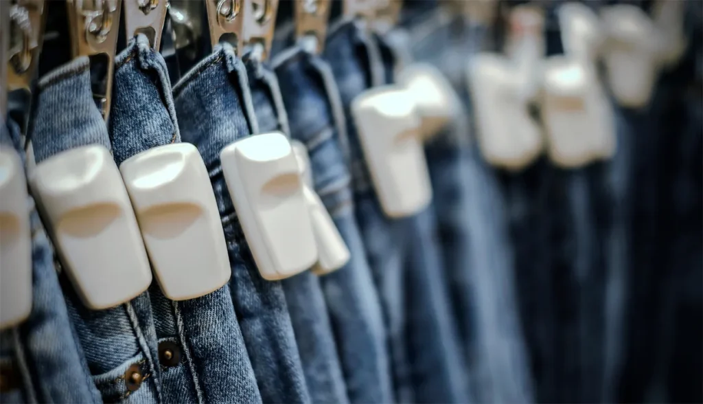 RFID EAS tag attached to a clothing item for theft prevention and real-time inventory tracking