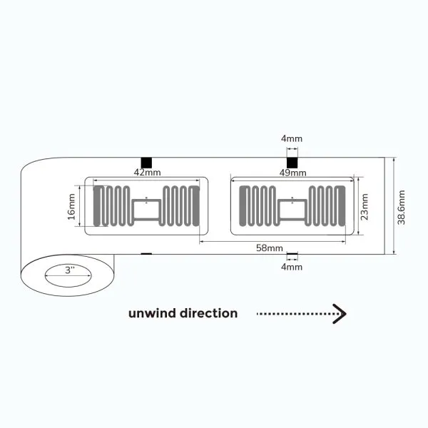 Dimensions of the RFID Heat-Press Garment Label in a 4923 mm layout