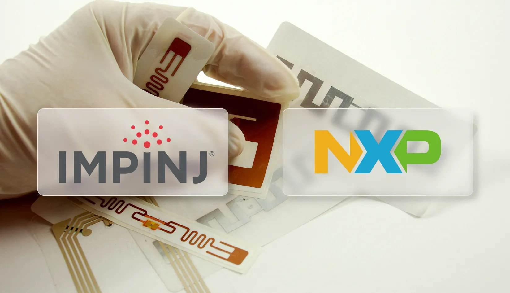 RFID Impinj vs NXP Which UHF RFID Chip Is Better RFID impinj and NXP UHF RFID inlays and tags with Impinj and NXP brand logos, RFID chip hardware showcase.